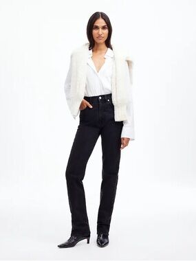 Madewell The Petite 90s Straight Jean Black Denim Women’s 29P NEW